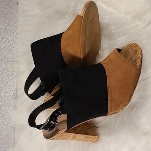 Black/Tan Faux Suede Cork Wedges (9.5W)